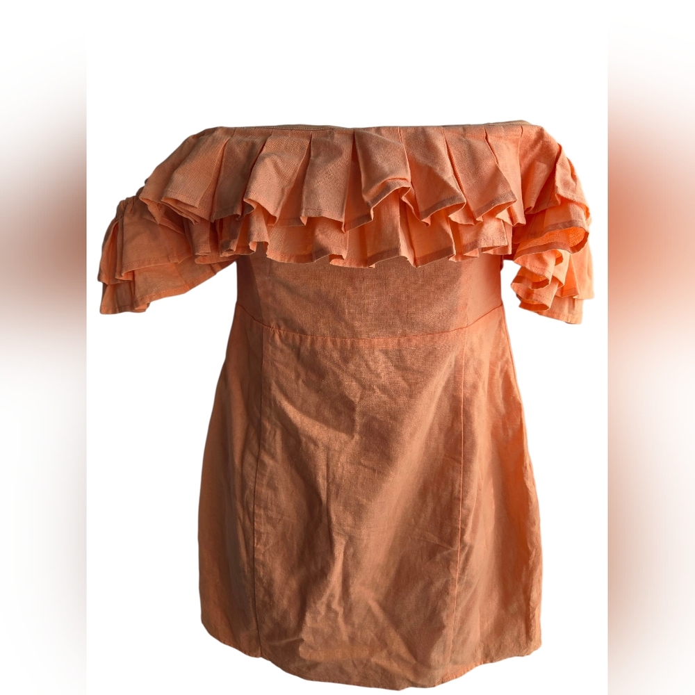 Runaway The Label Peach Ruffle Off the Shoulder Mini Dress Size 6 - Picture 1 of 6